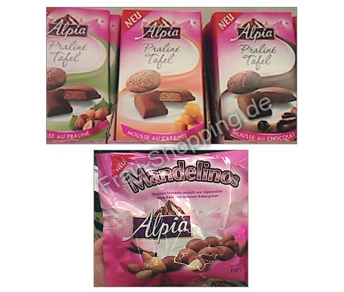 Neu im Supermarkt: Alpia Praliné Tafeln und Mandelinos Neu im Supermarkt: Alpia Praliné Tafeln und Mandelinos