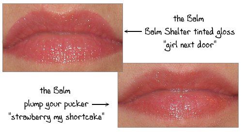 the Balm Swatch von Balm Shelter Gloss und plump your pucker Plumper the Balm Swatch von Balm Shelter Gloss und plump your pucker Plumper