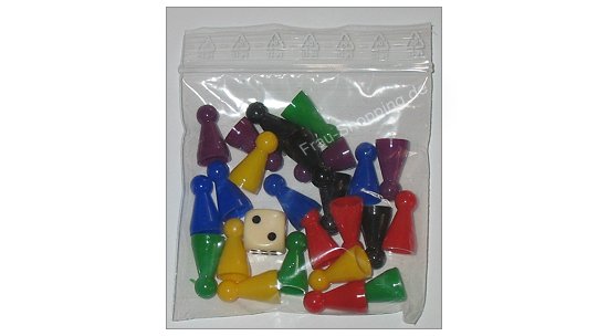 Spielfiguren und einen Würfel gibt es auch Spielfiguren und einen Würfel gibt es auch