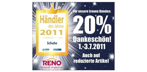 20% Rabatt bei Reno, Händler des Jahres 2011