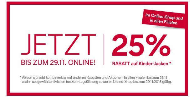 Rabatt bei C&A auf Kinderjacken